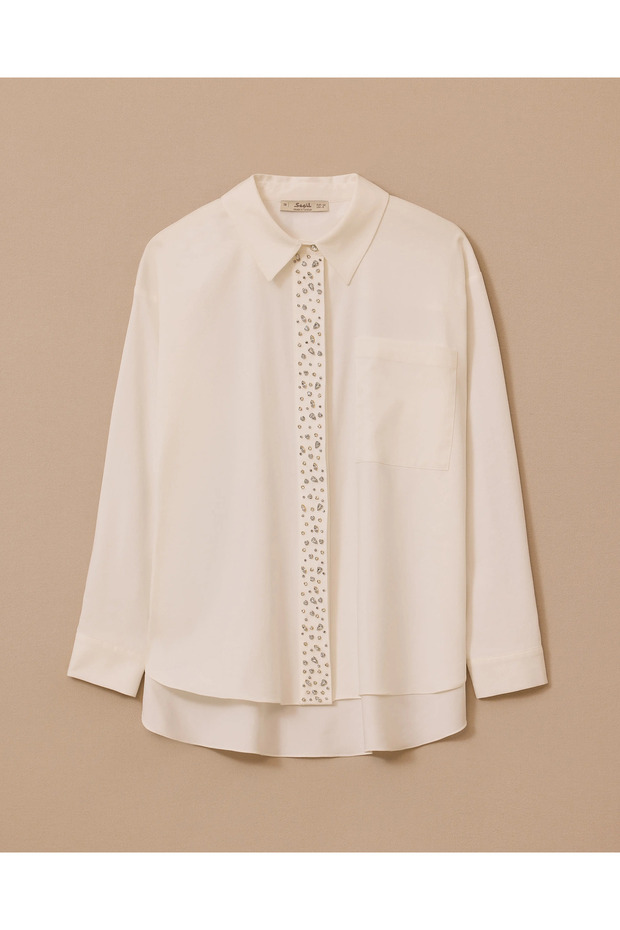 Taş İşlemeli Cep Detaylı Gömlek - 6