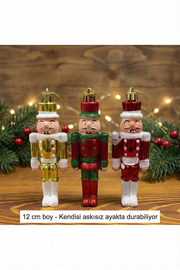 Kelira Fındıkkıran Yılbaşı Süsü Çam Ağacı Süsü Kurşun Asker Noel Baba Ağacı Süsü Noel Fındık Kıran 3 Adet