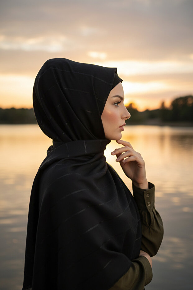 Moda Kaşmir Çizgi Simli Şal - 3