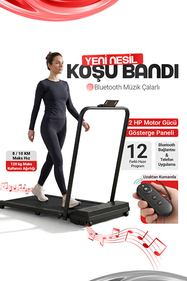 EN SİGA Yeni Nesil Bluetoothlu Koşu Bandı %5 Eğimli Müzik Çalarlı 8/10 Km Hız 2 Hp Motor Kumandalı