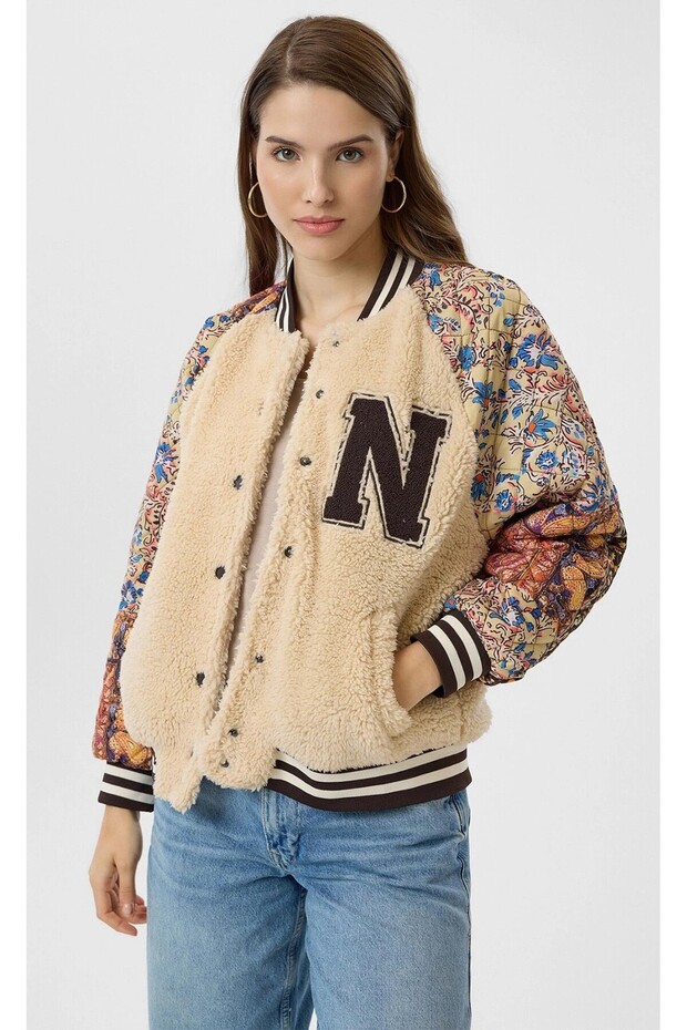 Bomber Jacket with Printed Embroidered Sleeves