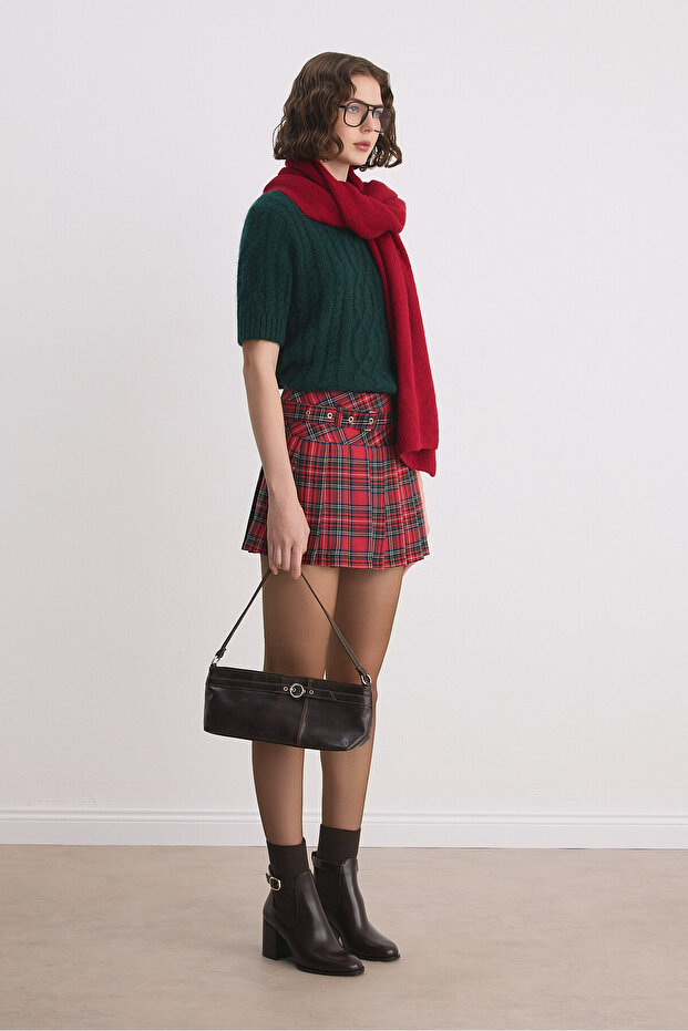 Kemerli Pileli Şort Etek - 2