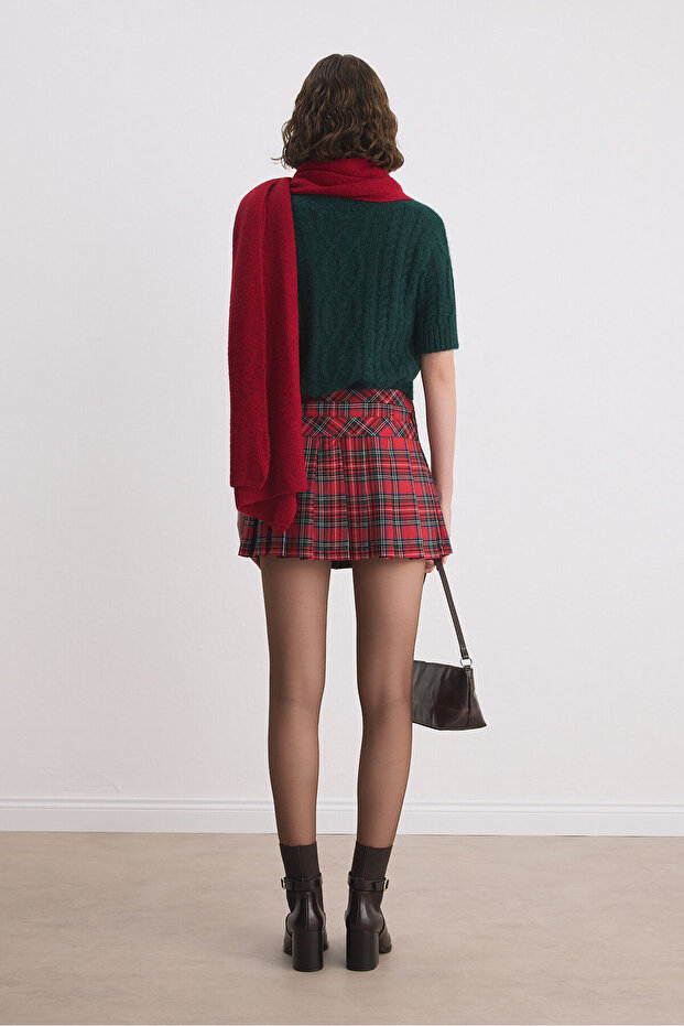 Kemerli Pileli Şort Etek - 4