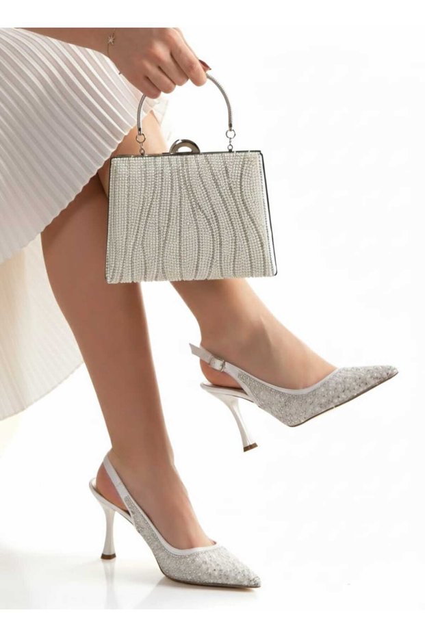 Women's Wedding Dress Pearl Special Production Evening Dress Shoes and Bag Combination