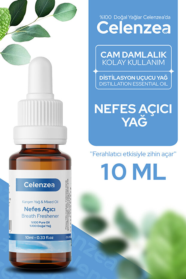 Essential Oil 100% Natural Mint and Eucalyptus Blend, Refreshing and Relaxing Breath Freshener 10ml