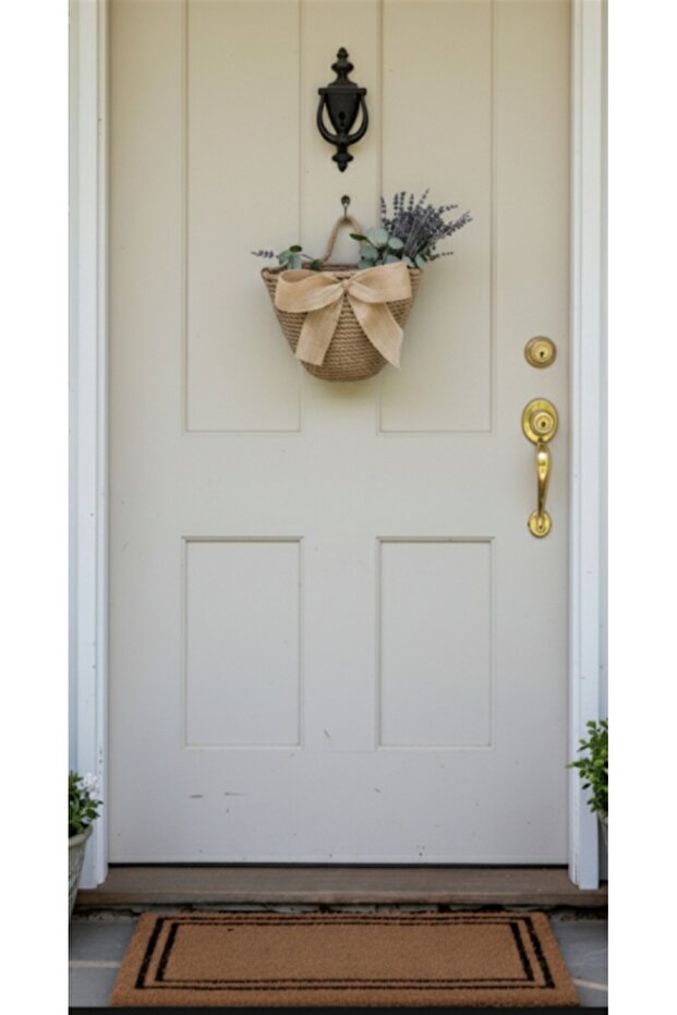 Wicker Door Front Basket, Hanging Newspaper Holder Multi-Purpose Basket Bathroom Kitchen Flower Holder Hanging Wicker Basket