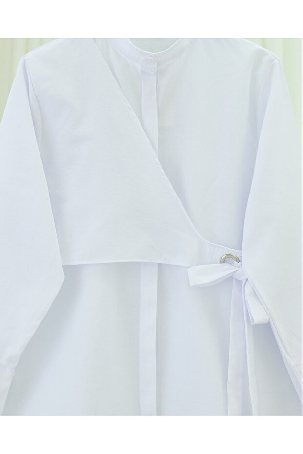 Side Tie Buttoned Tunic -White - 3