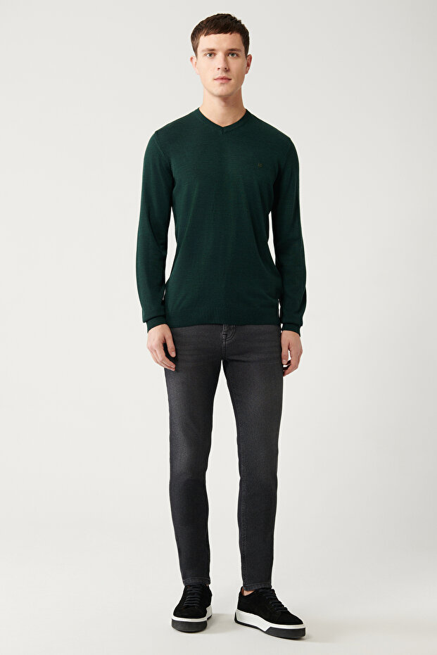 Erkek Yeşil Basic Kazak E005003 - 5