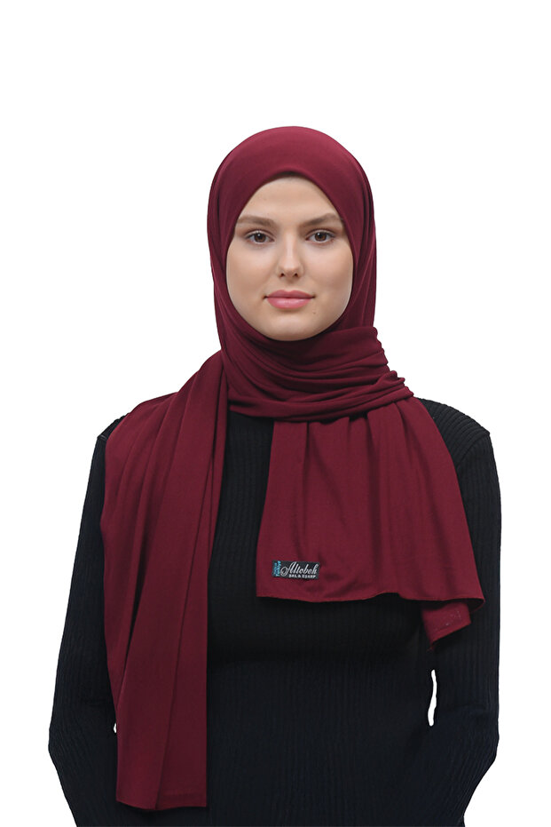 شال حجاب من القطن الممشط بلون كستنائي داكن