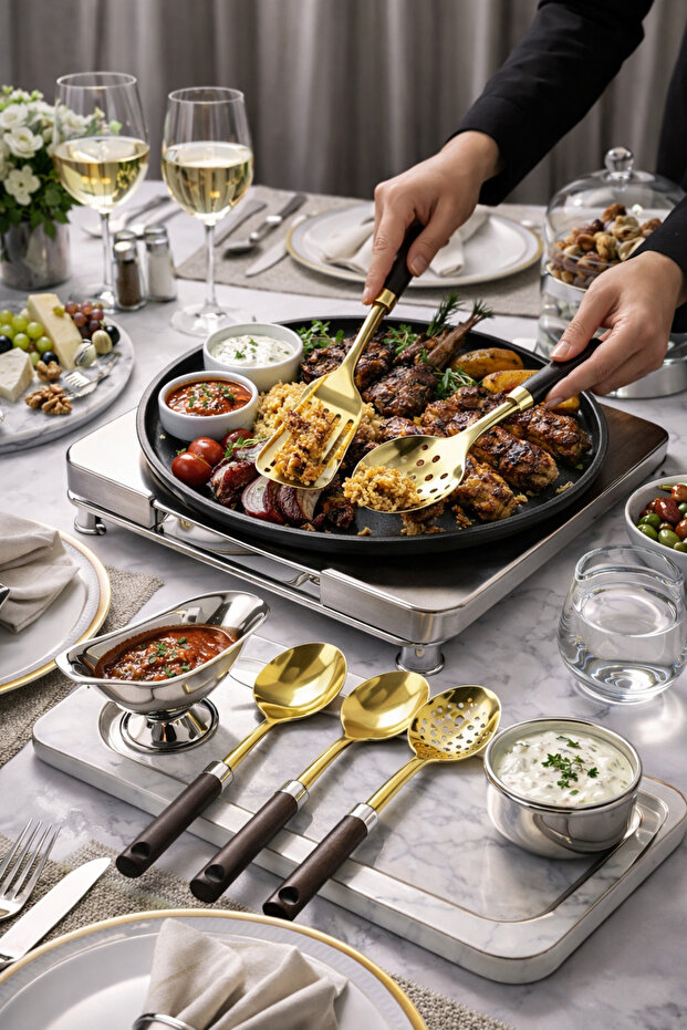 Premium Gold Stand 6+ Piece Serving Table Set – Luxurious Presentation, Stylish Tableware Design - 2