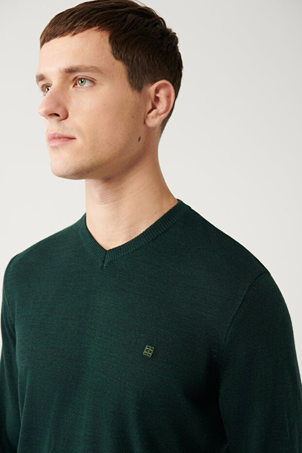 Erkek Yeşil Basic Kazak E005003 - 2