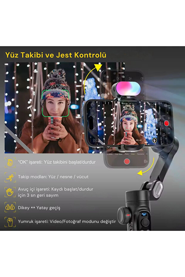 Smart X Pro Combo 3 Eksen Akıllı Telefon Gimbal Stabilizer (iOS & Android) - 8