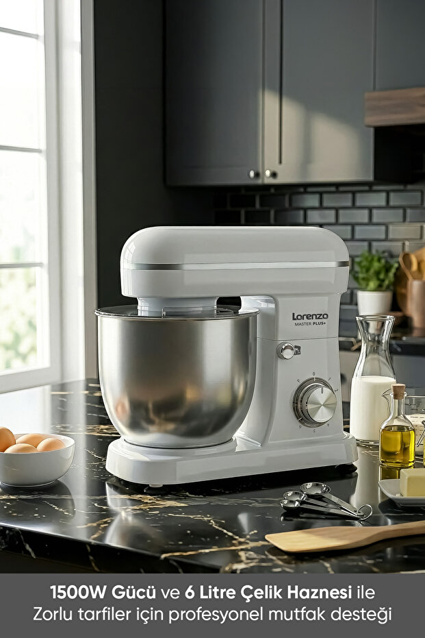 MasterPlus Hamur Yoğurma Mutfak Şefi Stand Mixer 6 lt 1500 W Çiğköfte,Krema Beyaz - 4