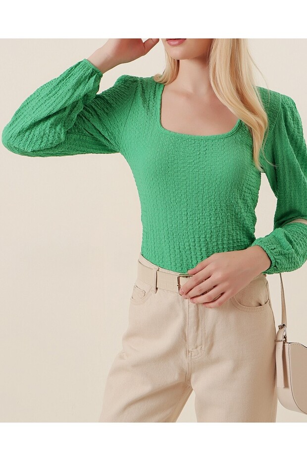 0442 Long Sleeve Blouse - Green