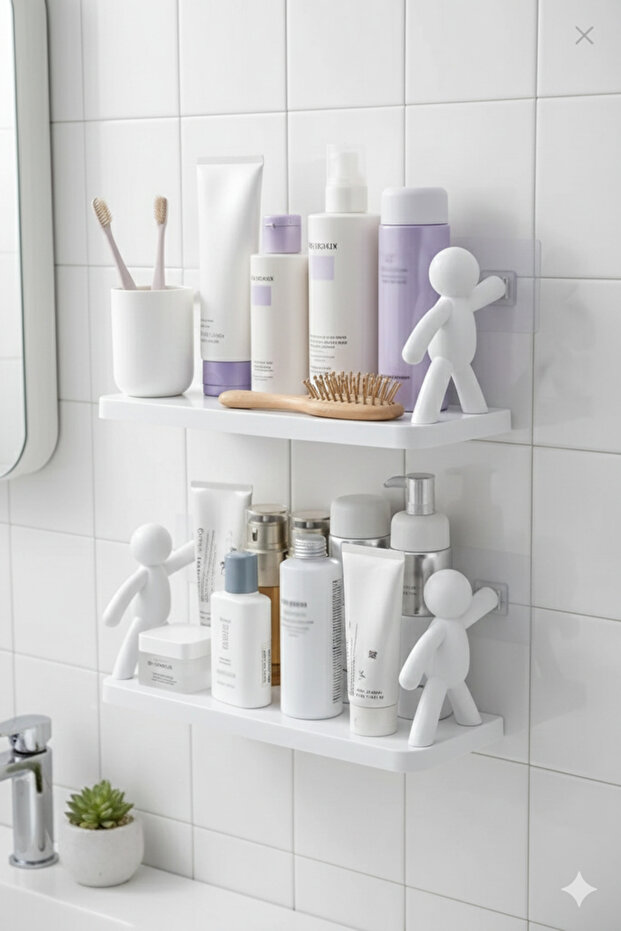 رف ذاتي اللصق للحمام والمطبخ مع حامل منظم متعدد الأغراض على شكل شكل إنساني
