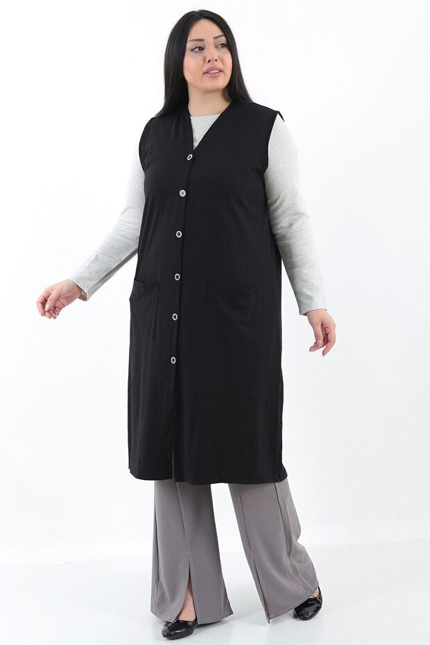 بالإضافة إلى حجم الجيب الأمامي سترة طويلة بأزرار - 5