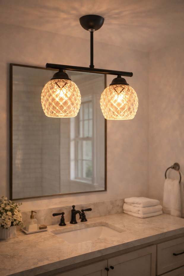 Siyah 2'li Beyaz Camlı Avize - 1