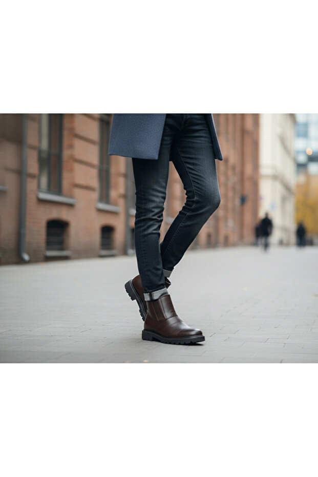 Gr0248 Genuine Leather Inner Fur Miflon Non-Slip Sole Laceless Zippered Easy Wear Boots