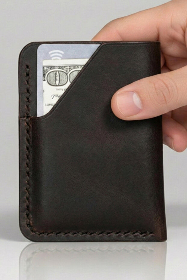 Real Leather Handmade Genuine Leather Card Holder Italian Stitching Premium Genuine Leather Compact Card Holder