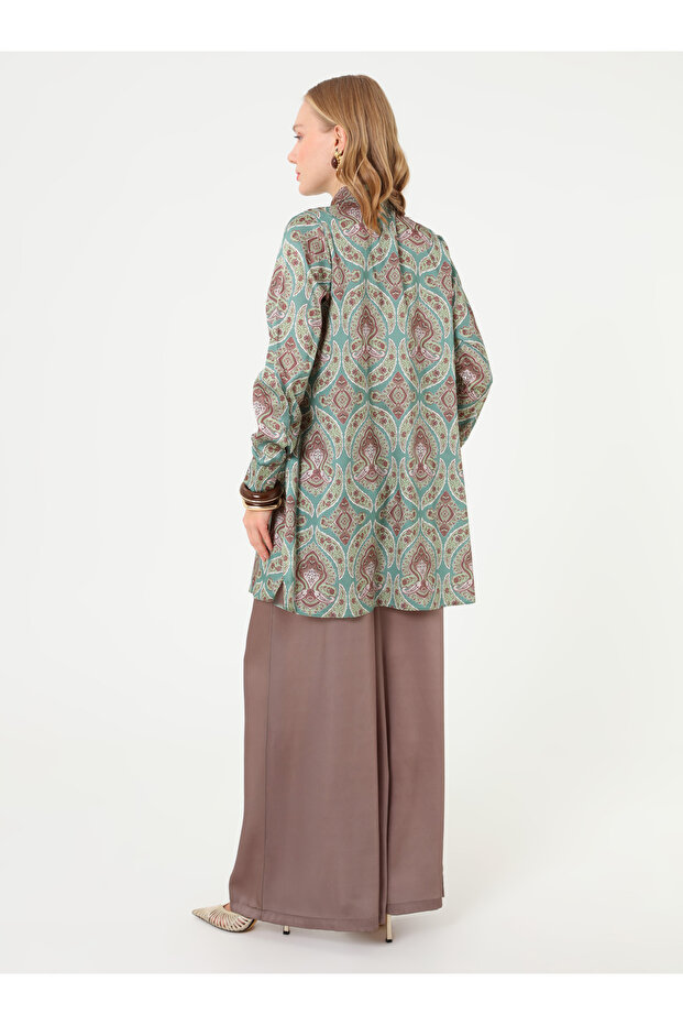 Shawl Patterned Wide Cut Tunic - Green - - 5