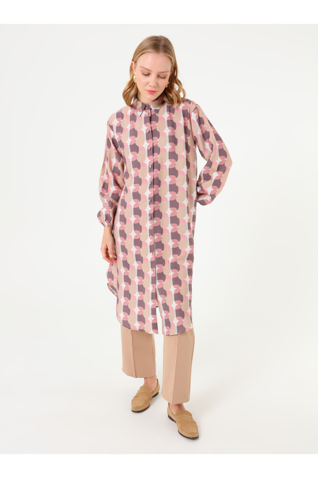 تونيك طويل بأكمام بالون منقوشة - منقوشة - - 2