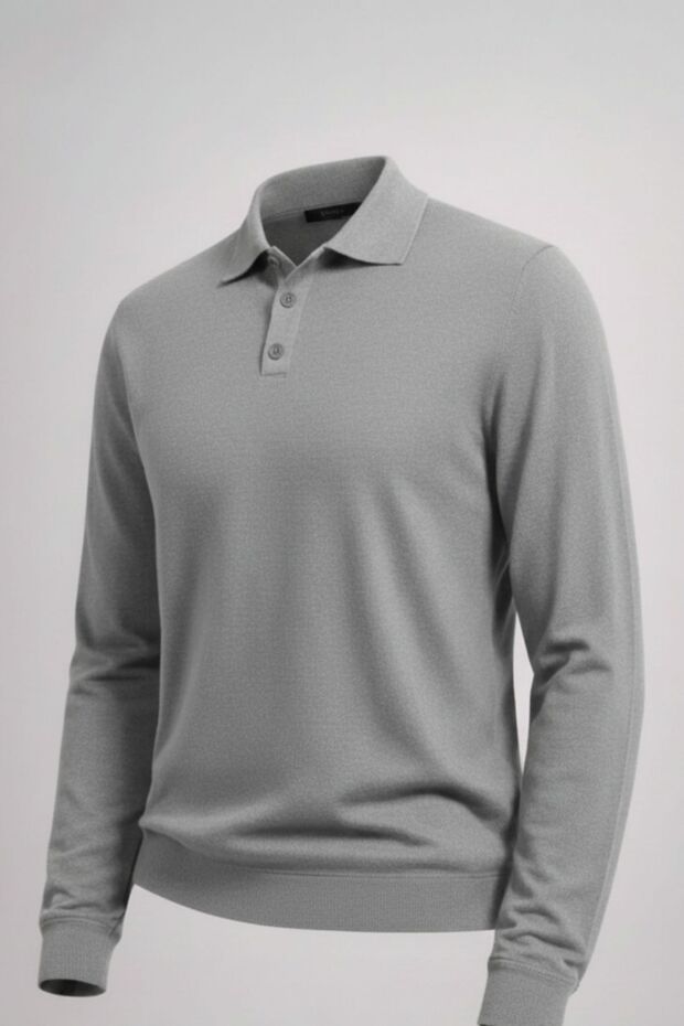 Men's Basic Loose Gray Polo Collar Sweater