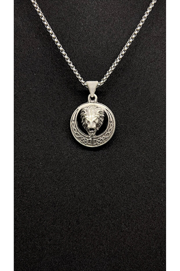 Aslan Figürlü Çelik Kolye - 1