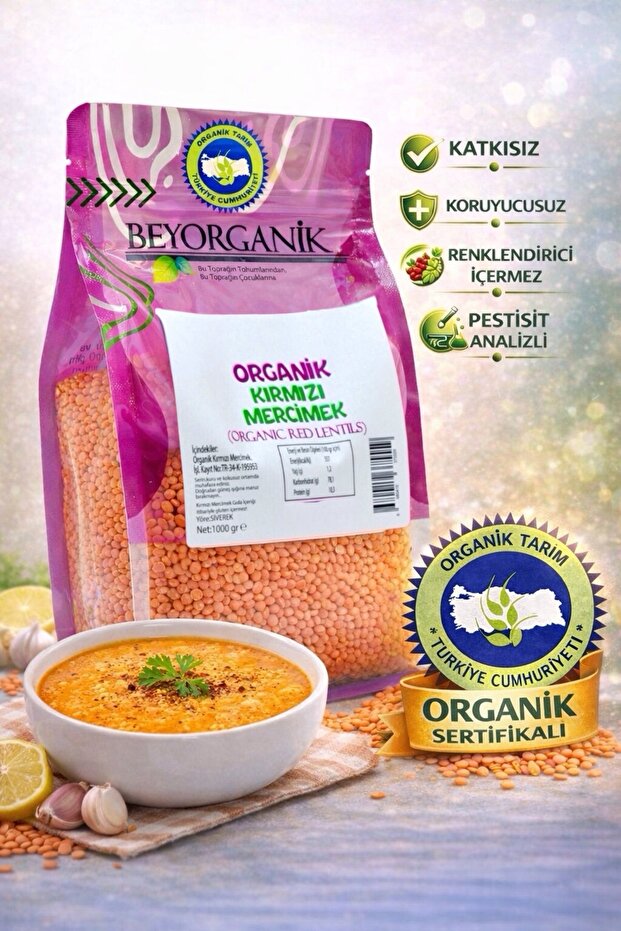 BEYORGANİK ORGANİK Kırmızı Mercimek 1kg (PESTİSİT ve AFLATOKSİN ANALİZLİ)