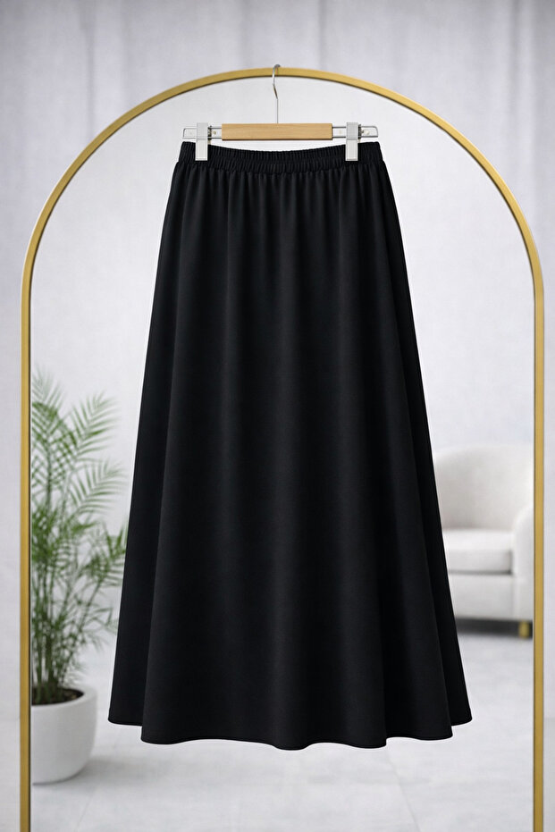Women's Elastic Waist Soft Textured Dabıl Fabric Flared Skirt