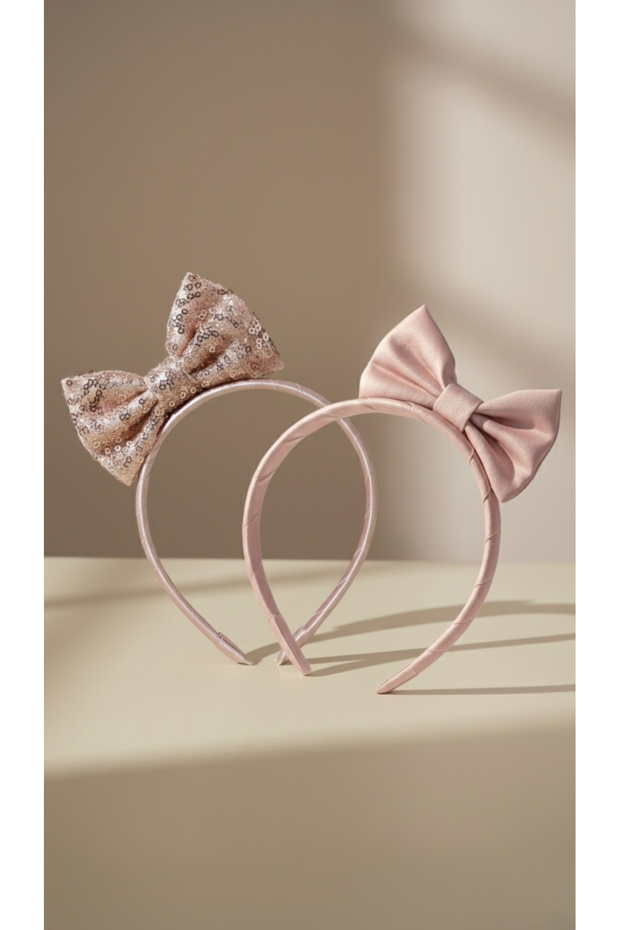 Girl's 2-Piece Pink Sequin Matte Satin Bow Crown Buckle