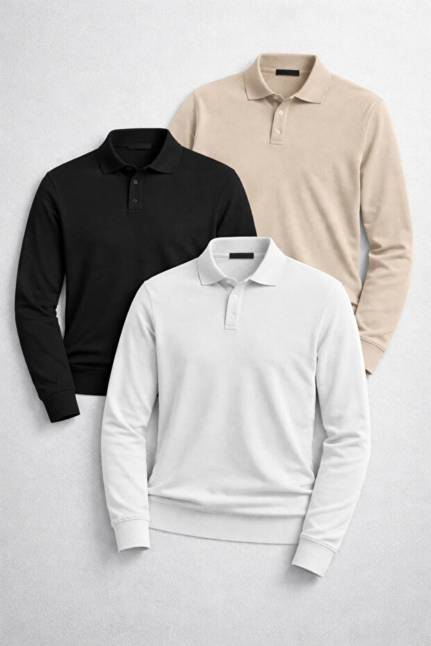 Men's Basic Casual 3-Piece Polo Neck Knit Sweater