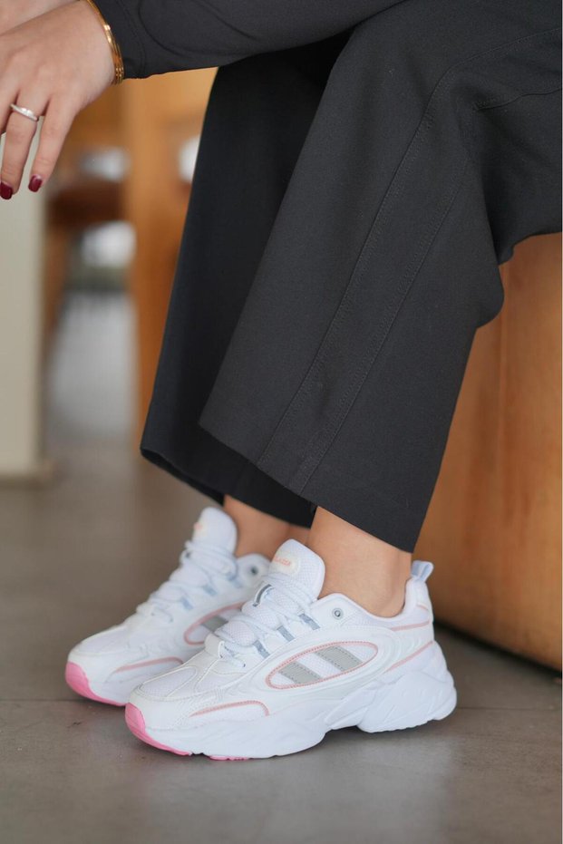 Women's White Powder Pink Sneakers Daily Sneakers 047