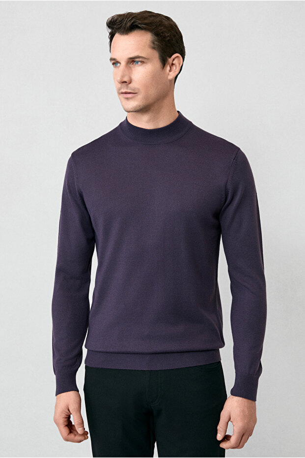 Yarım Balıkçı Yaka Regular Fit Yünlü Basic Örme Triko Kazak - 5