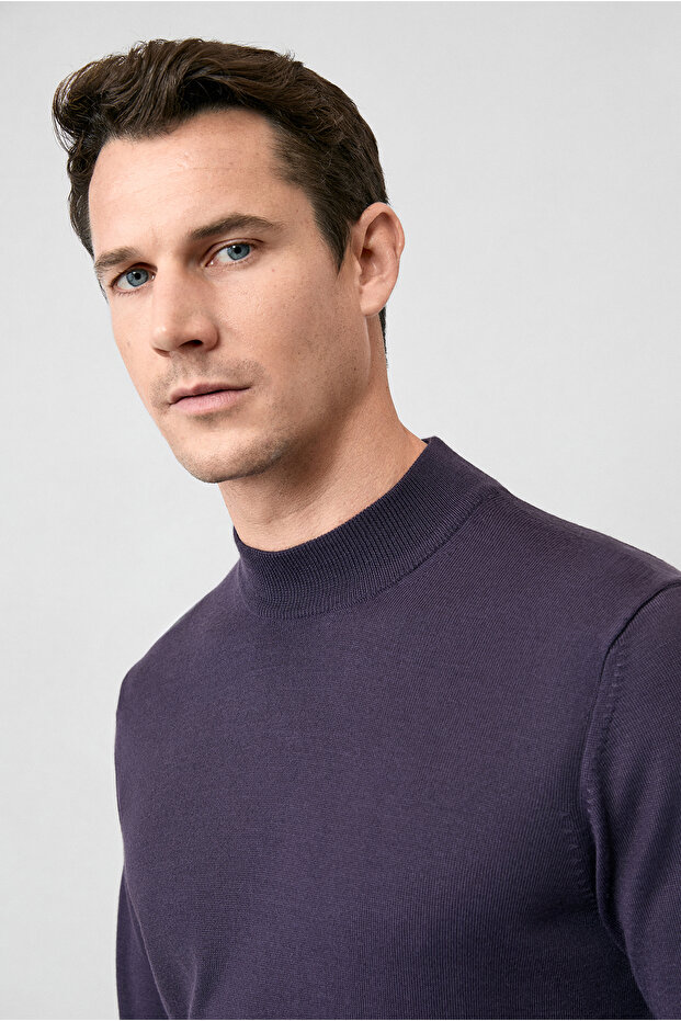 Yarım Balıkçı Yaka Regular Fit Yünlü Basic Örme Triko Kazak - 3