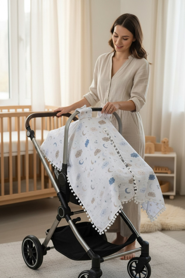 100% Cotton Multi-Purpose Muslin Stroller Cover and Cushion