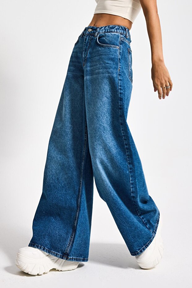 Modré dámské džíny Palazzo Fit – 100% bavlna, elastický pas, model 2S5-4 - 1