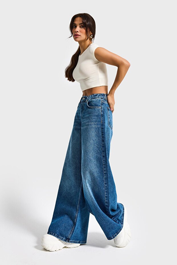 Modré dámské džíny Palazzo Fit – 100% bavlna, elastický pas, model 2S5-4 - 6