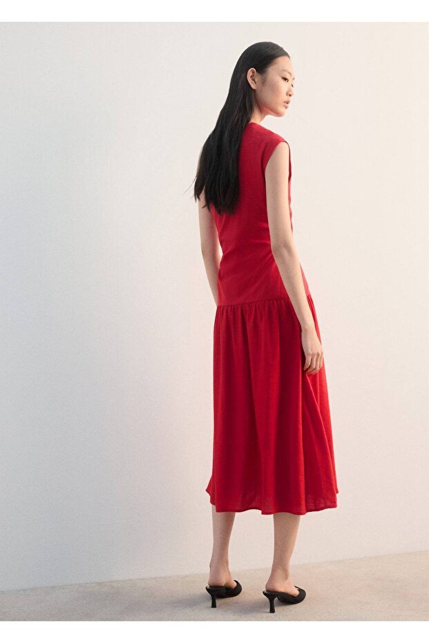 Asimetrik pileli elbise - 4