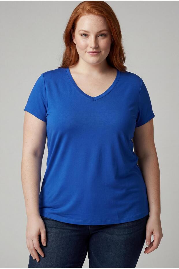 Women's Plus Size V-Neck Blue T-Shirt – Relaxed Fit, Breathable Fabric, Sizes up to 6XL Available
