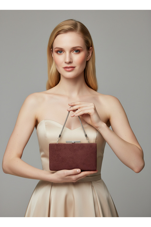 Brown Luxury Suede Chain Handle Women Evening Bag Wedding Engagement Graduation
