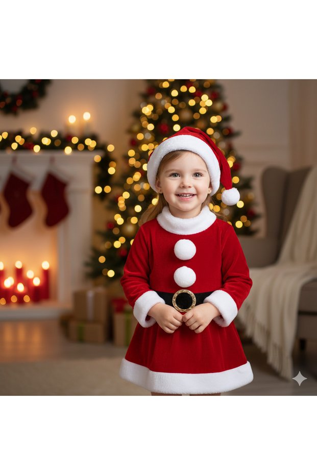 2-3 Years Old Girl Santa Claus Costume - Christmas Dress Set with Hat and Belt