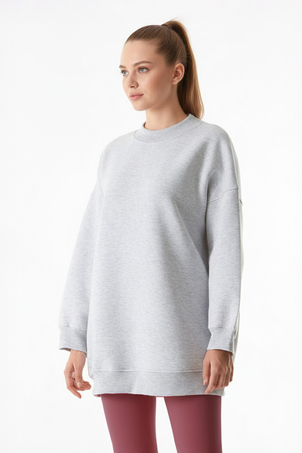 3 İplik Basic Bisiklet Yaka Oversize Sweatshirt - 1