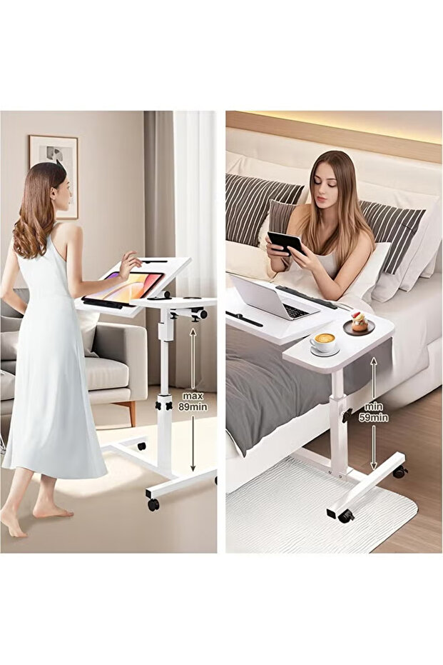 مكتب قابل للتعديل فوق السرير مع عجلات ودرج - 5