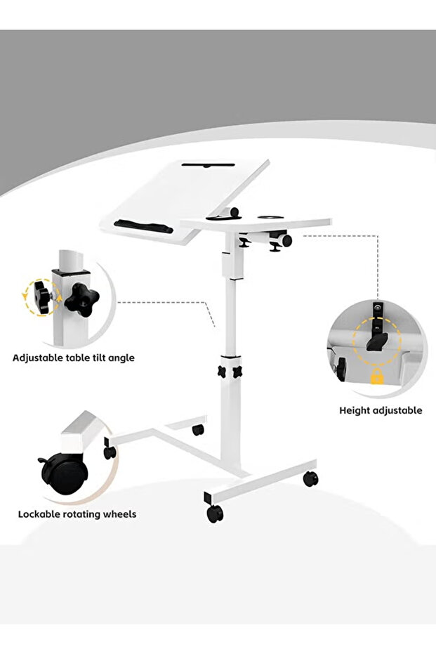مكتب قابل للتعديل فوق السرير مع عجلات ودرج - 4