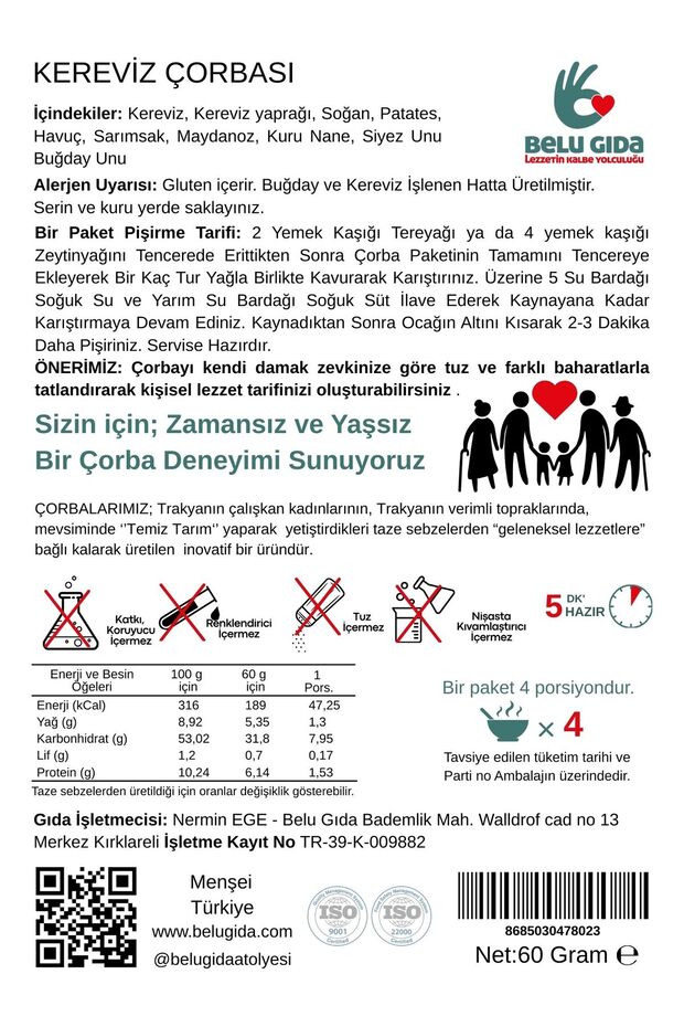 Kereviz Çorbası 60 gr (4 Porsiyon) Pestisitsiz - Bebek, Çocuk ve Yetişkin Beslenmesine Uygun - 2
