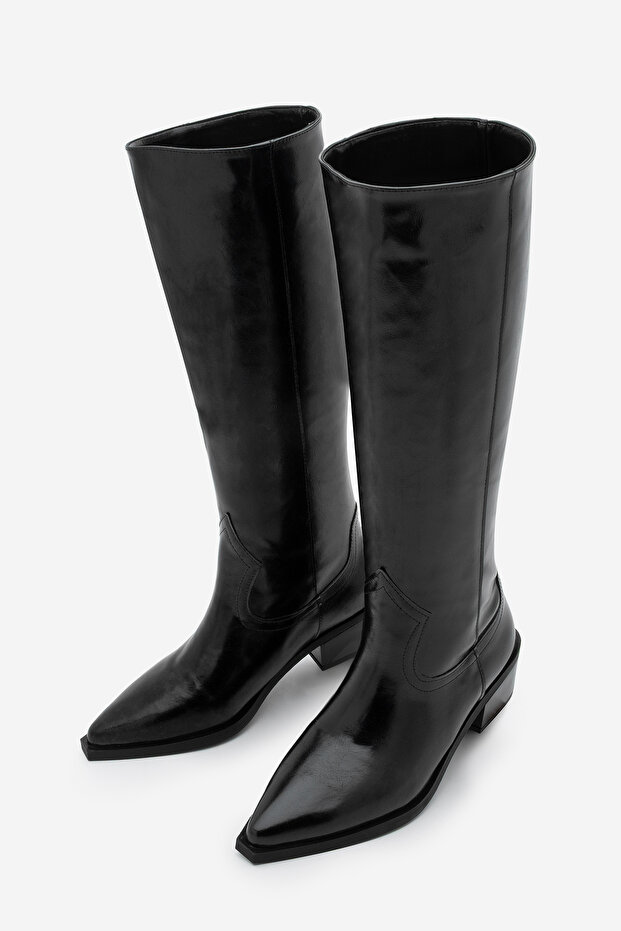 Women's Pointed Toe Cowboy Bellows Zipperless Western Boots Mivez Black