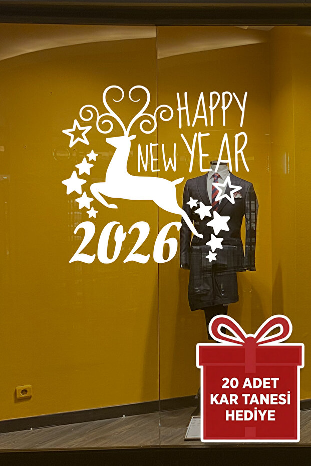 Deer and Happy New Year 2026 New Year Decorations New Year Showcase Glass Sticker