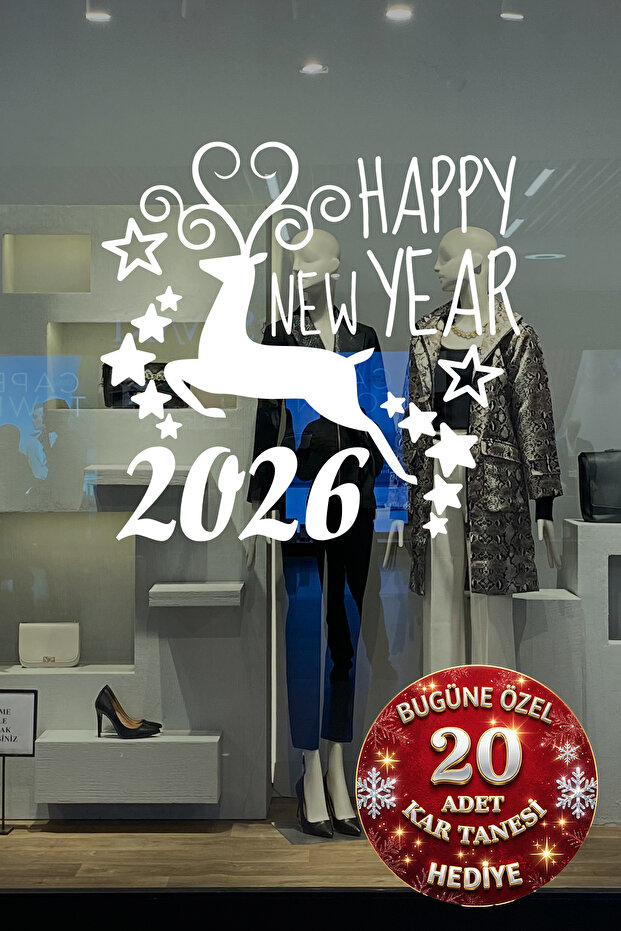 Deer and Happy New Year 2026 New Year Decorations New Year Showcase Glass Sticker