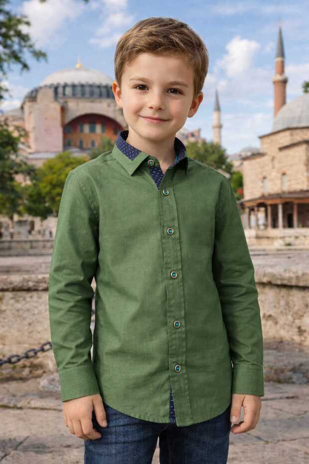 Khaki Black Piping Children's Shirt