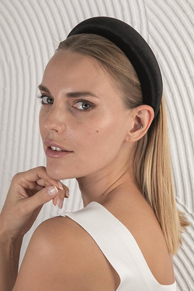 Siyah Düz Bombeli Kadife Taç - 2